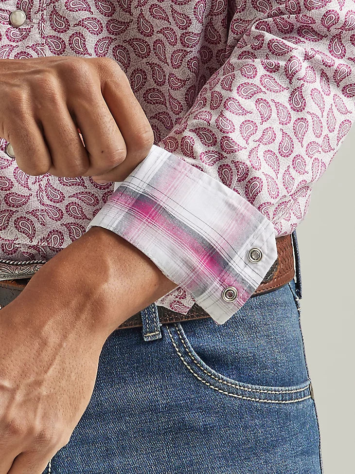 Men's Wrangler 20X Pink Paisley Long Sleeve Snap Shirt
