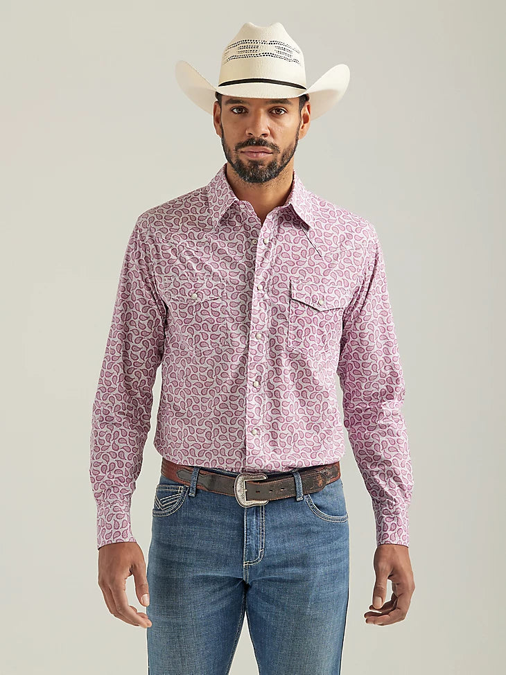 Men's Wrangler 20X Pink Paisley Long Sleeve Snap Shirt