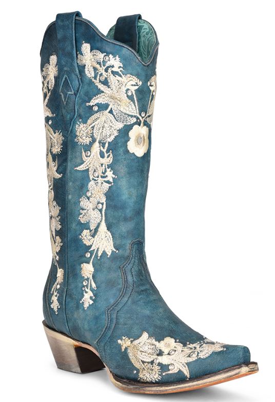Women's Corral Navy Stud & Floral Embroidery Boot