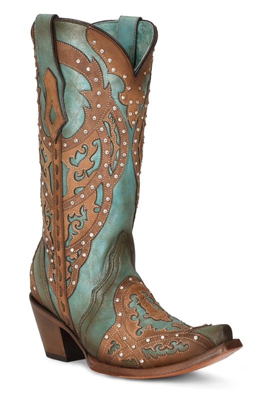 Women's Corral Tan/Turquoise Overlay Embroidered Boot