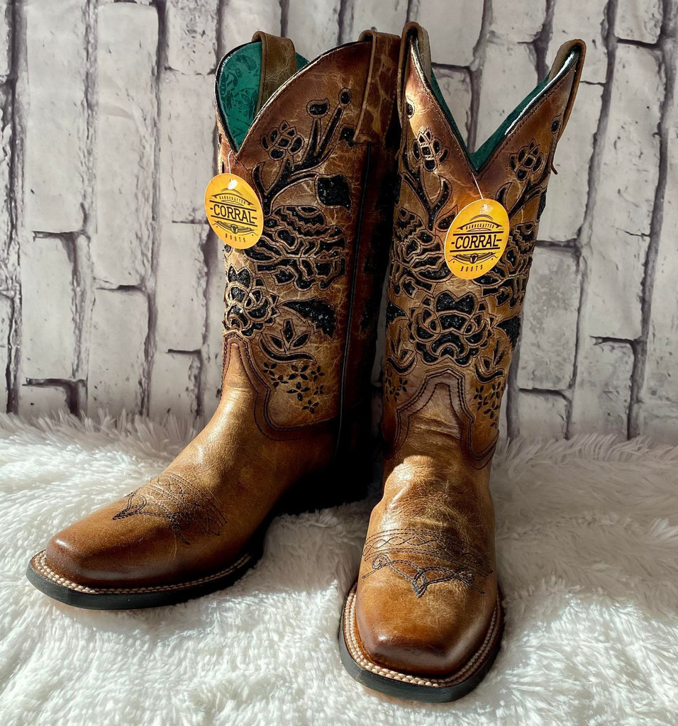 Women's Corral Glitter Inlay & Embroidery Square Toe Boot