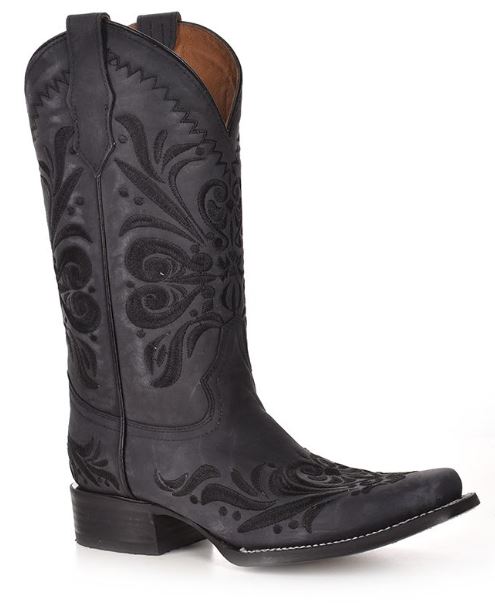 Women's Circle G Black Embroidery Square Toe Boot