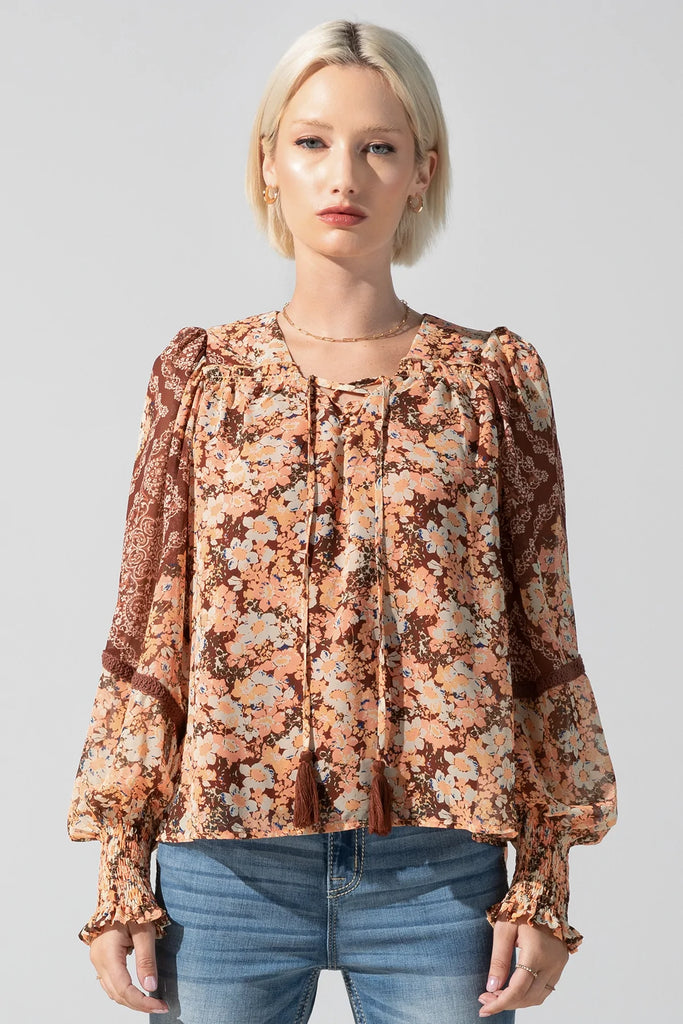 Women's Miss Me Mixed Media Printed Blouse