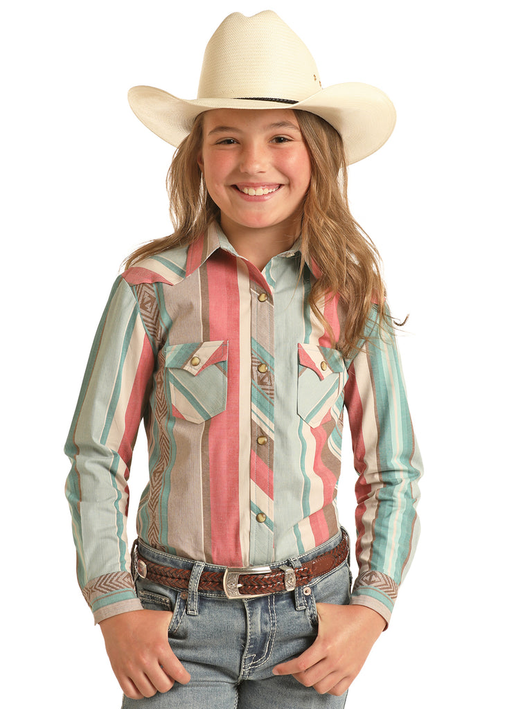Girl's Rock & Roll Flex Stripe Long Sleeve Snap Shirt