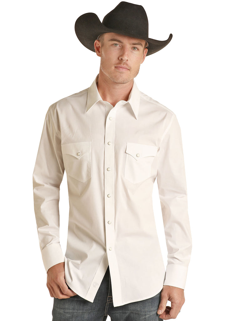 Men's Rock & Roll Stretch Solid White Snap Shirt