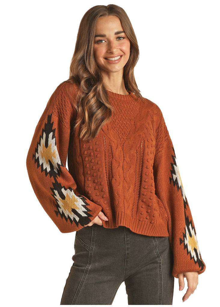 Women's Rock and Roll Aztec Bell Sleeve Sweater