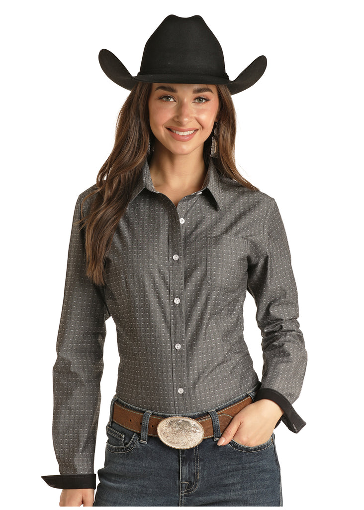 Women's Panhandle Rough Stock Dobby Print Long Sleeve Button Down