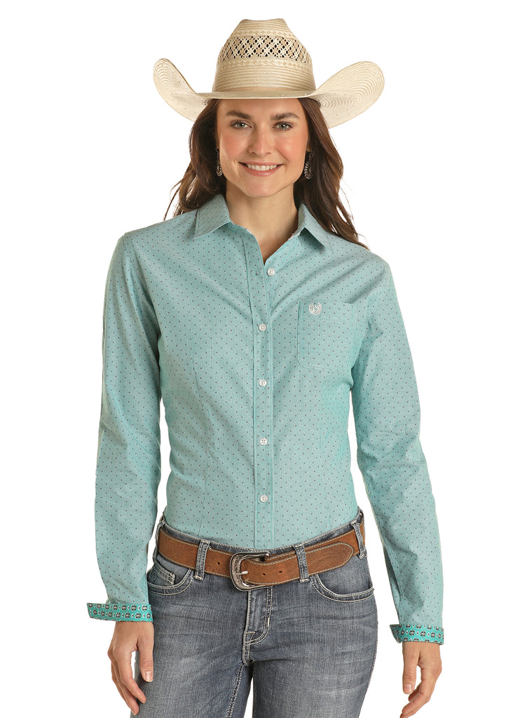 Women's Panhandle Rough Stock Turquoise Stripe Print Button Down Shirt
