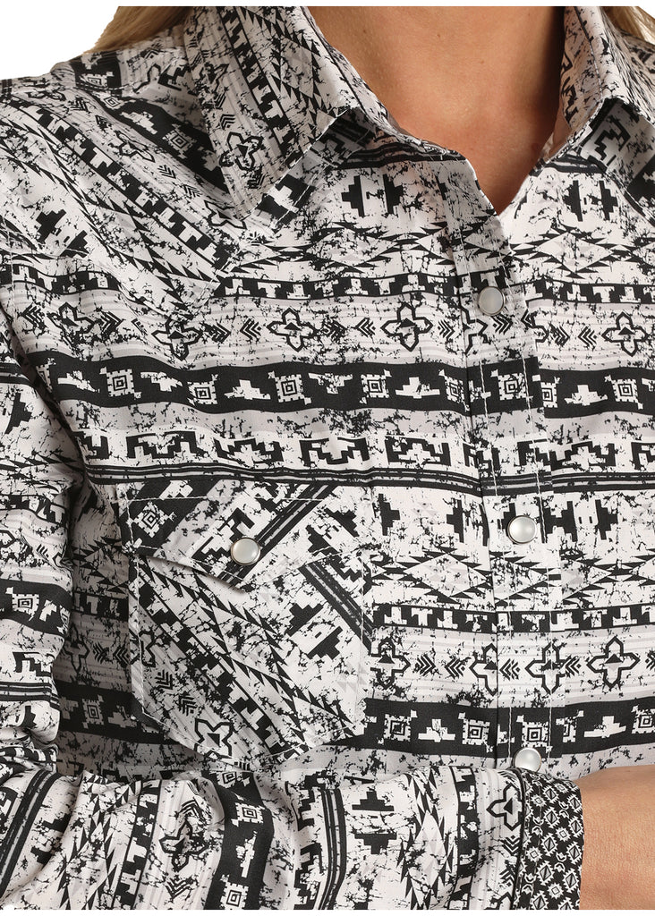 Women's Panhandle Grey/Navy Aztec Print Snap Shirt