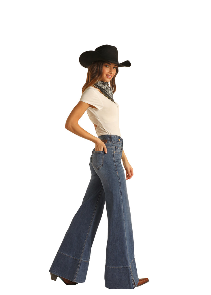 Women's Rock & Roll Palazzo Snap Flare Jeans