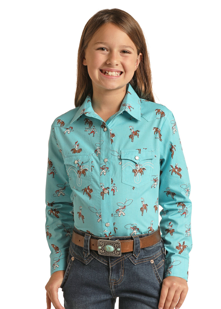 Girl's Panhandle Rodeo Print Long Sleeve Snap Shirt