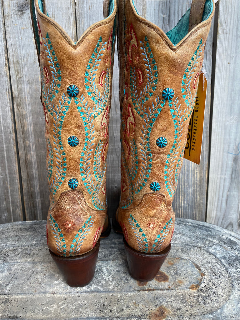 Women's Corral Sand Multi Embroidery Snip Toe Boot