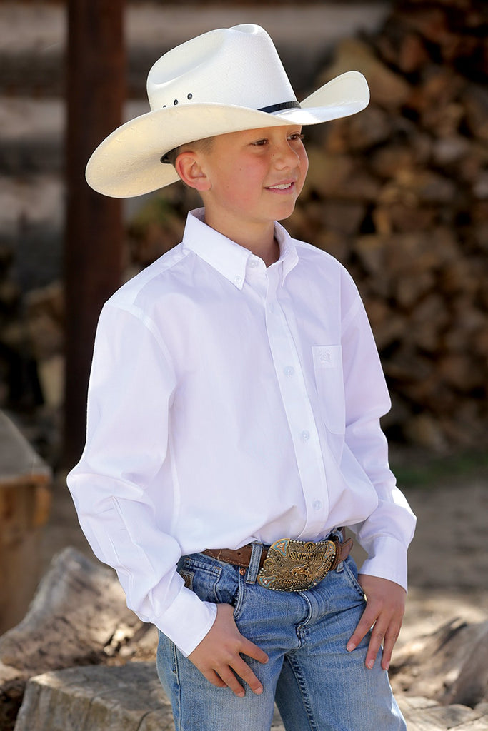 Boy's Cinch Solid White Long Sleeve Button Down Shirt