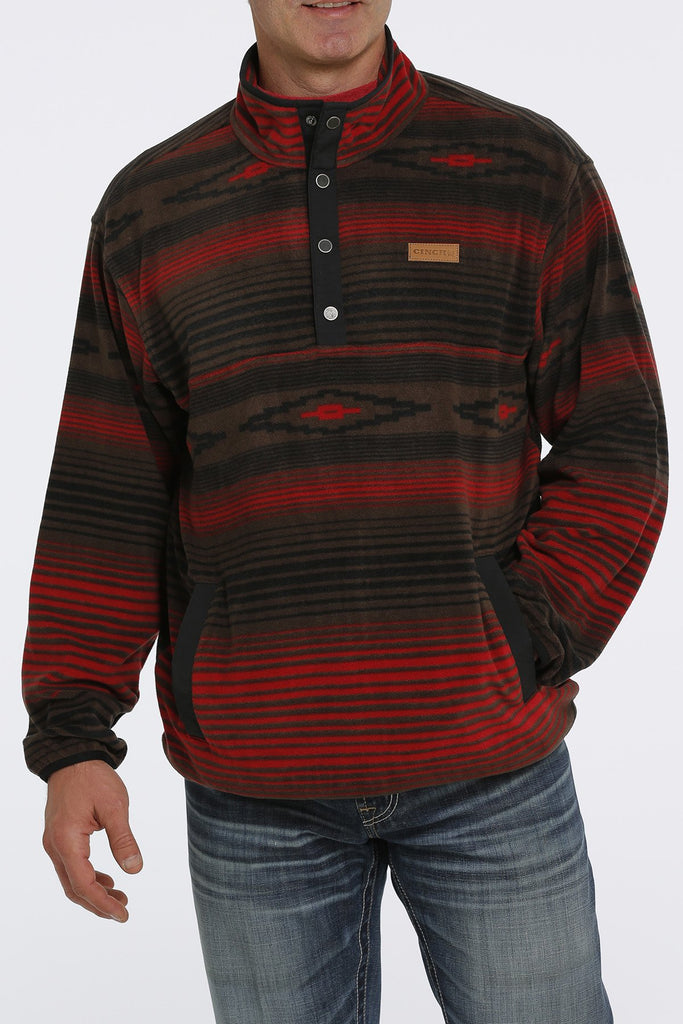 Men's Cinch Brown/Red Stripe Fleece Pullover