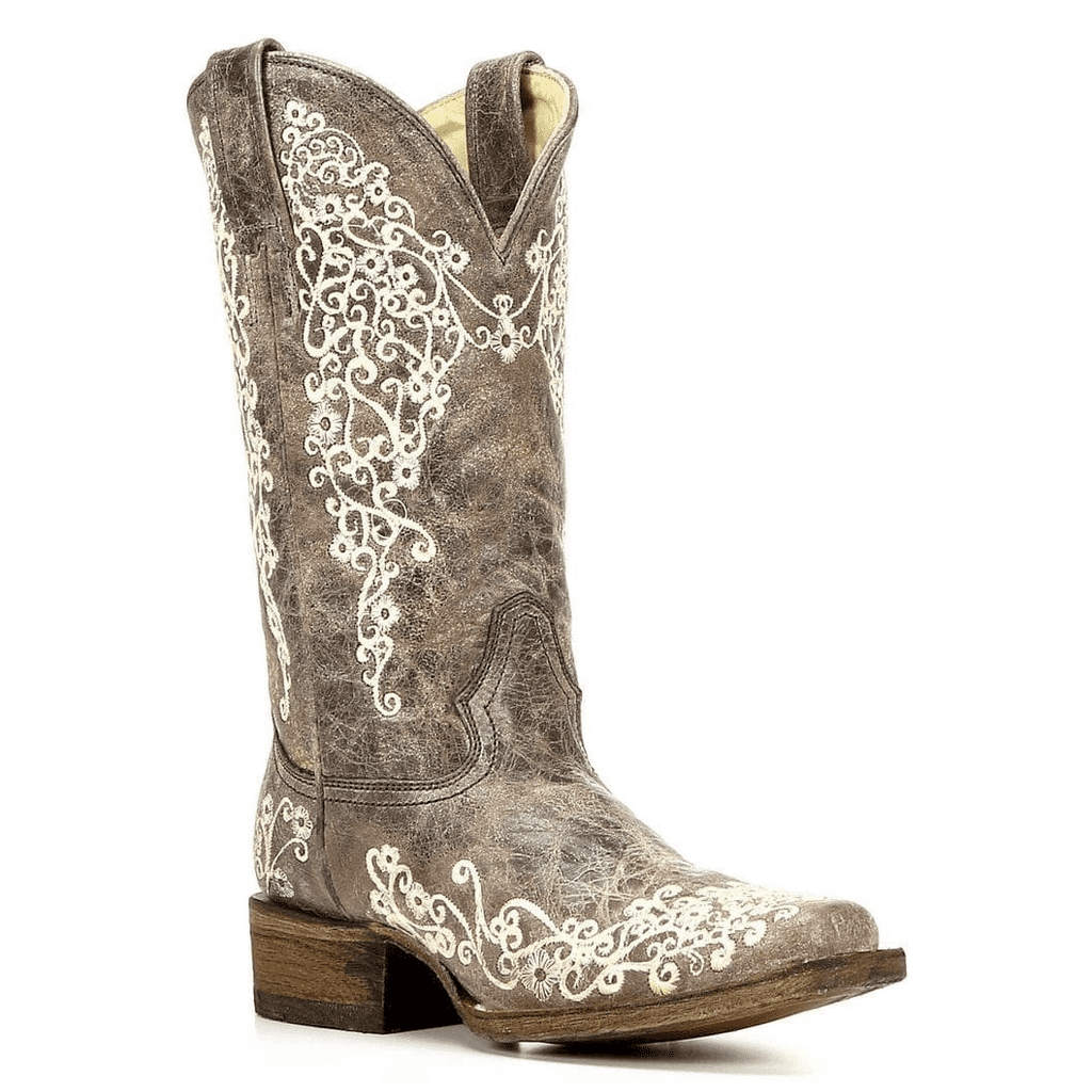 Women's Corral Square Toe Brown Crater Bone Embroidery Boot